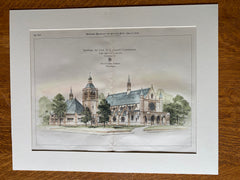 First ME Church, Germantown, PA, 1896, Geo T Pearson, Hand Colored, Original -
