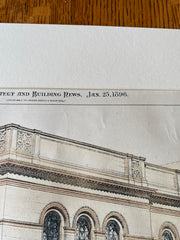 New Bedford Savings Bank, MA, 1896, Charles Brigham, Hand Colored, Original -