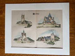 Church Designs by J A Schweinfurth, Architect, 1896, Hand Colored, Original -