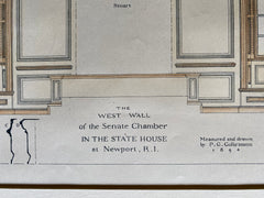 Copy of Senate Chamber, West, State House, Newport, RI, 1896, Hand Colored, Original -