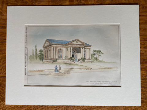 Fiske Memorial Library, Boston, MA, 1896, Hand Colored, Original -