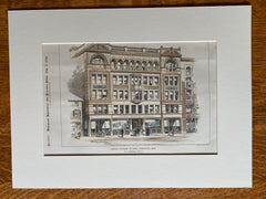 Central Exchange Building, Worcester, MA, 1896, Hand Colored, Original -