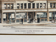 Central Exchange Building, Worcester, MA, 1896, Hand Colored, Original -