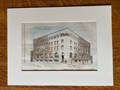 Lindsay Bros Wholesale Warehouse, Minneapolis, MN, 1896, Harry Jones, Original Hand Colored -