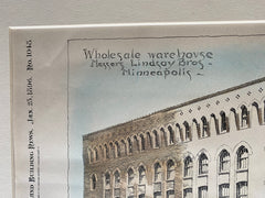 Lindsay Bros Wholesale Warehouse, Minneapolis, MN, 1896, Harry Jones, Original Hand Colored -