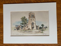 Christ Church, Waltham, MA, 1896, Cram Wentworth Goodhue, Original Hand Colored -