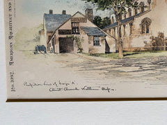 Christ Church, Waltham, MA, 1896, Cram Wentworth Goodhue, Original Hand Colored -