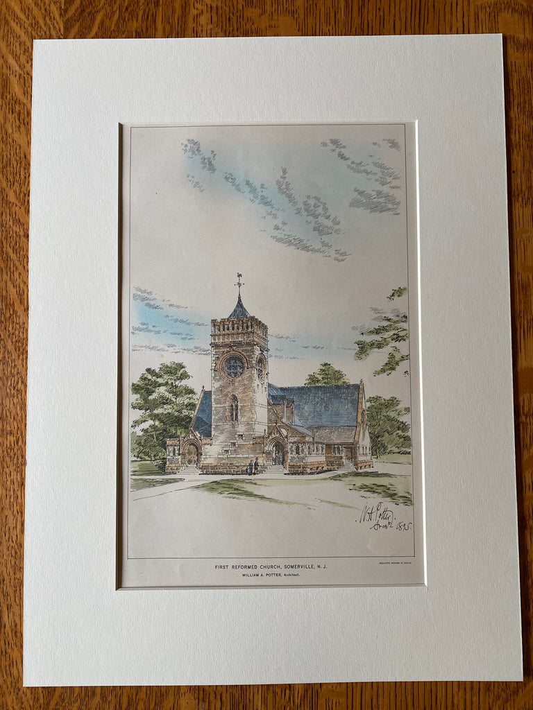 First Reformed Church, Somerville, NJ, 1896, Wm Potter, Original Hand Colored -