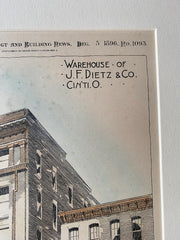 J F Dietz Warehouse, Cincinnati, OH, 1896, Harry Hake, Original Hand Colored -