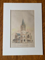 St Philips Catholic Church, Boston, 1896, P W Ford, Original Hand Colored -