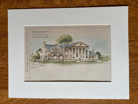 Edgemont, S J Macy House, Avon, Genesse Valley, NY, 1896, Original Hand Colored -