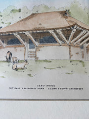 Zebu House, National Zoo, Washington DC, 1896, Original Hand Colored -