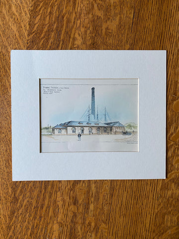 Pumping Station for Metropolitan Sewer, Boston, MA, 1896, Original Hand Colored -