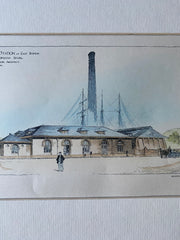 Pumping Station for Metropolitan Sewer, Boston, MA, 1896, Original Hand Colored -