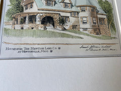 Newton Land Co Houses, Newtonville, MA, 1896, Original Hand Colored -