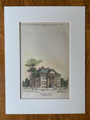 Public School Building, Monongahela City, PA, 1896, Original Hand Colored -