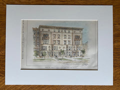 Houses on 86th Street, New York, 1896, George E Wood, Original Hand Colored -