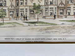 Houses on 86th Street, New York, 1896, George E Wood, Original Hand Colored -