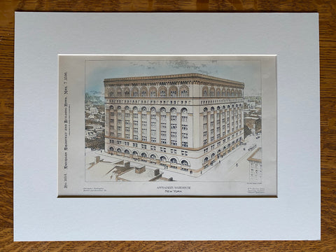 Appraisers Warehouse, New York, 1896, Wm Martin Allen, Original Hand Colored -