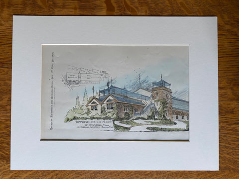 Diamond Ice Co., Stamford, CT, 1896, H J Carlson, Original Hand Colored -