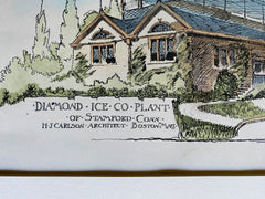 Diamond Ice Co., Stamford, CT, 1896, H J Carlson, Original Hand Colored -