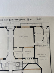 Grace Chapel and Mission, Floor Plans, 14th Street, New York, 1896, Original Hand Colored -