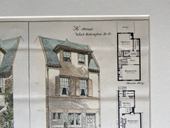Houses on L and R Streets, Washington DC, 1894, W Marsh, Hand Colored Original -