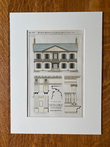 Folger House, Geneva, Genesee Valley, NY, 1894, Hand Colored Original -