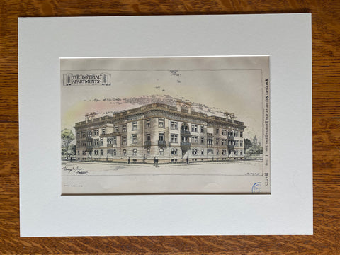 Imperial Apartments, Minneapolis, MN, 1894, Harry Jones, Hand Colored Original -