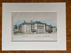 High School, Fitchburg, MA, 1894, H M Francis, Hand Colored Original -
