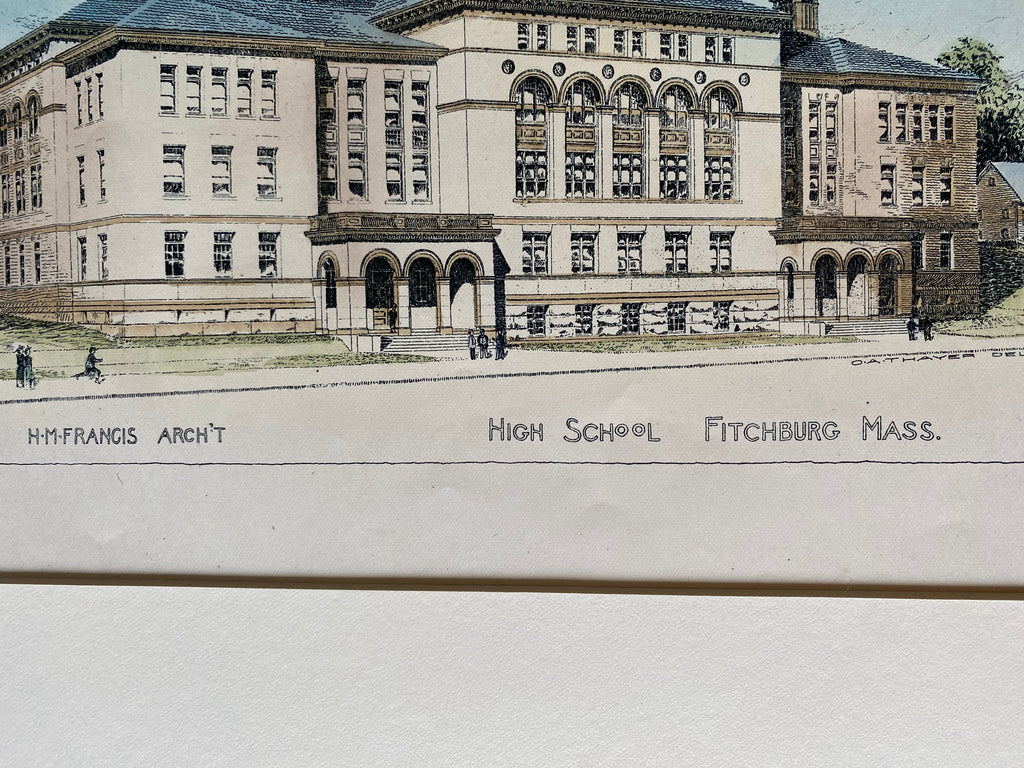 High School, Fitchburg, MA, 1894, H M Francis, Hand Colored Original