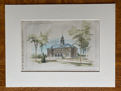 Town Hall, Billerica, MA, 1894, Warren & Bacon, Hand Colored Original -