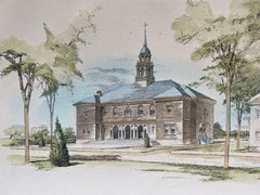 Town Hall, Billerica, MA, 1894, Warren & Bacon, Hand Colored Original -