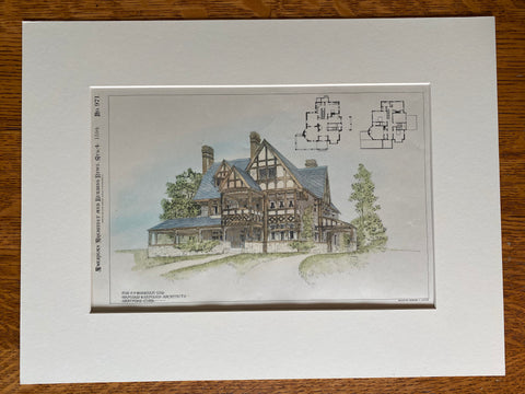 House for E F Burnham, Hartford, CT, 1894, Hapgood, Hand Colored Original -
