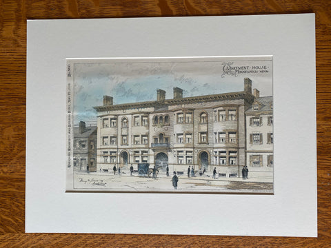 Apartment House, Minneapolis, MN, 1894, Harry Jones, Hand Colored Original -