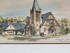 Grove Hall Universalist Society, Dorchester, MA, 1894, Original Hand Colored -