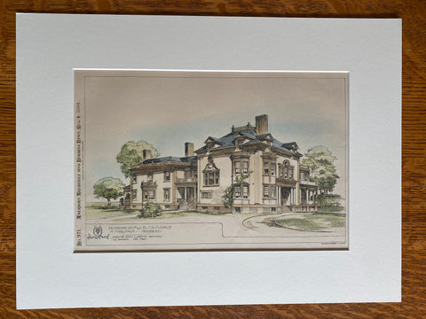 Van Winkle House, Morristown, NJ, 1894, Jarnine & Kent, Original Hand Colored -