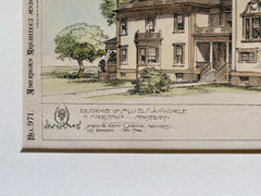 Van Winkle House, Morristown, NJ, 1894, Jarnine & Kent, Original Hand Colored -