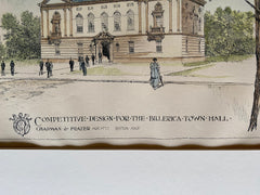 Billerica Town Hall, MA, 1894, Chapman & Frazer, Original Hand Colored