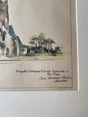 Unitarian Church, Somerville, MA, Cram Wentworth Goodhue, Hand Colored Original -