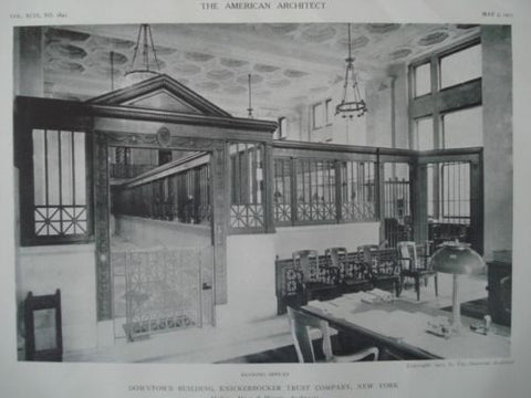 Knickerbocker Trust Company, Banking Offices, New York, NY, 1911, Lithograph. McKim, Mead & White.