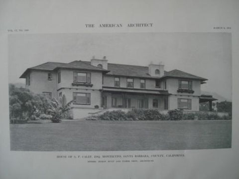 House of S. P. Calef, Esq., Santa Barbara Cty. Montecito, CA 1912, Lithograph. Myron Hunt & Elmer Grey.