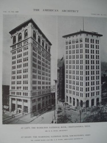 Hamilton/Mahoning National Banks, Chatt.,TN/Youngstown, OH 1912, Lithograph. Hunt, Kahn, & Wade.
