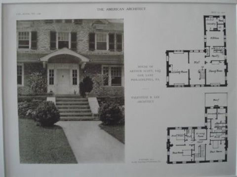 House of Arthur Scott, Esq., Oak Lane, Philadelphia, PA 1910, Lithograph. Valentine B. Lee.
