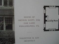 House of Arthur Scott, Esq., Oak Lane, Philadelphia, PA 1910, Lithograph. Valentine B. Lee.