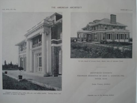 Residence of John A. Knowles,Esq., Front Ent., Dover, Mass. 1911, Lithograph. James Purdon.