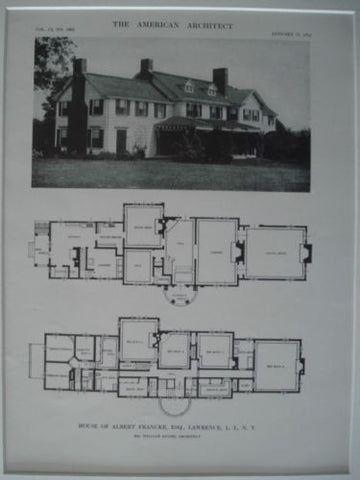 House of Albert Francke, Esq., Lawrence, L.I., NY 1912, Lithograph. William Adams.