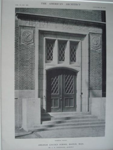 Abraham Lincoln School, Doorway Detail, Boston, Mass. 1912, Lithograph. A.W. Longfellow.