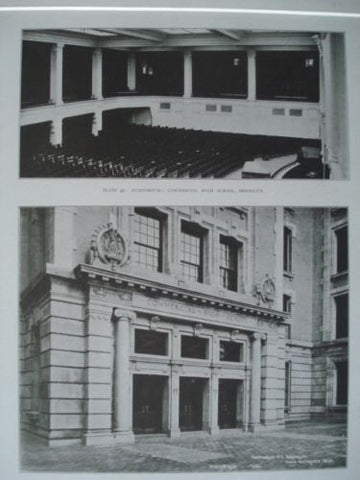 Public School Buildings, Commercial H.S., Brooklyn, NY 1908, Lithograph. C.B.J. Snyder.