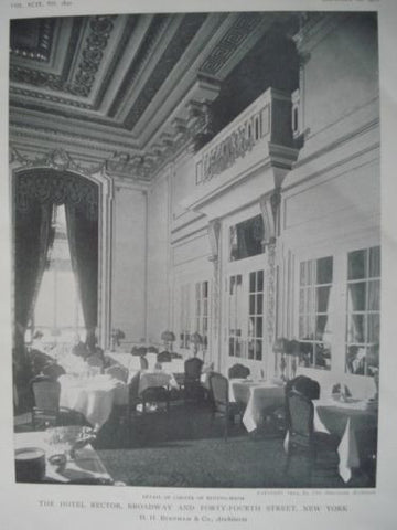 The Hotel Rector, Broadway and 44th Street, New York, NY 1911, Lithograph. D.H. Burnham & Co.